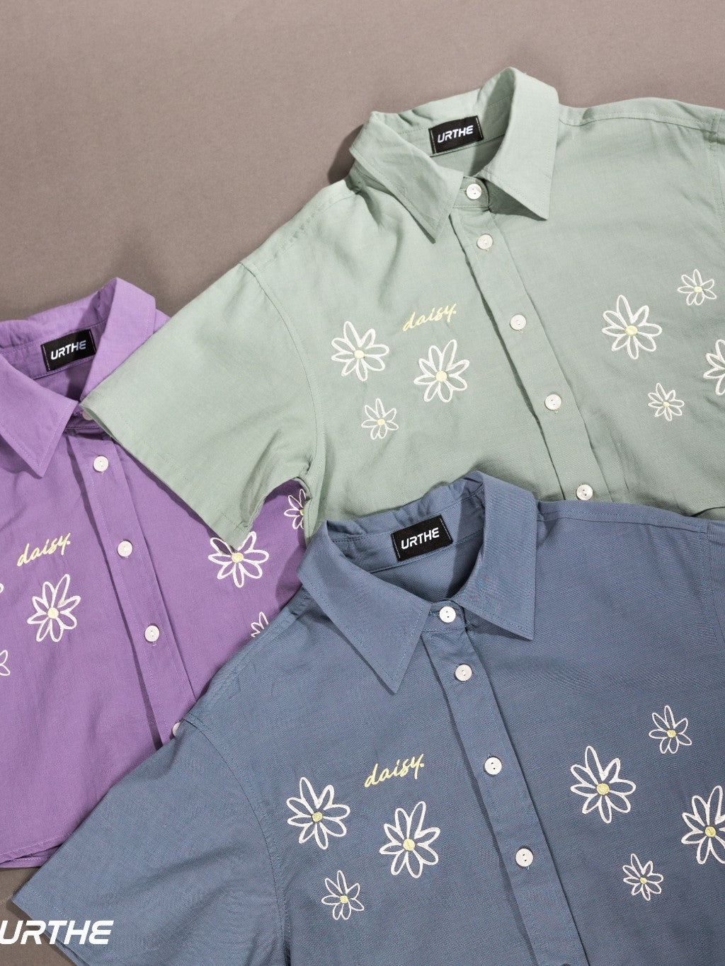 URTHE - เสื้อเชิ้ต แขนสั้น ปักลาย รุ่น DAISY