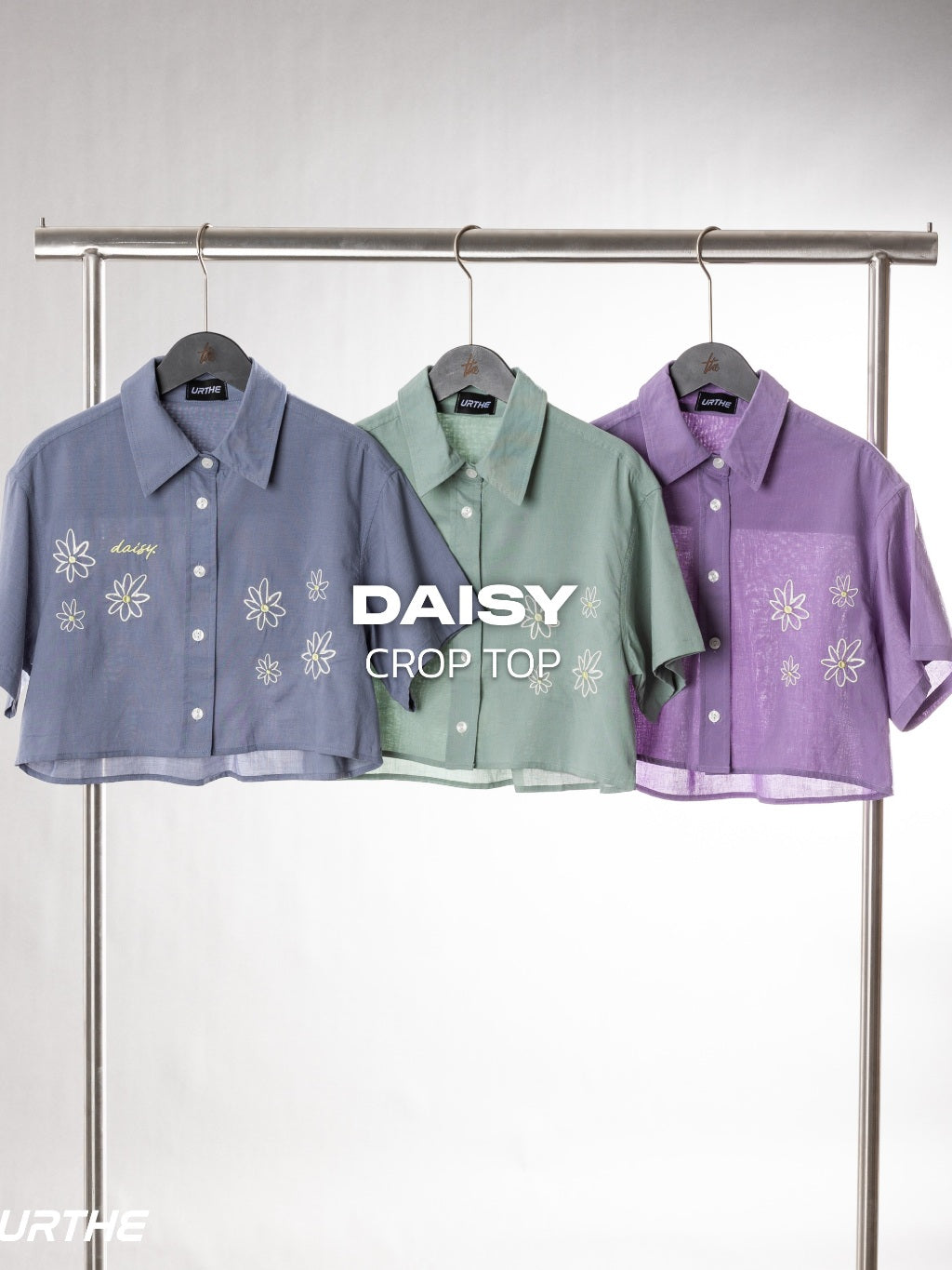 URTHE - เสื้อเชิ้ต แขนสั้น ปักลาย รุ่น DAISY