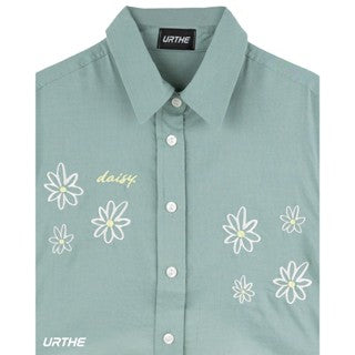 URTHE - เสื้อเชิ้ต แขนสั้น ปักลาย รุ่น DAISY