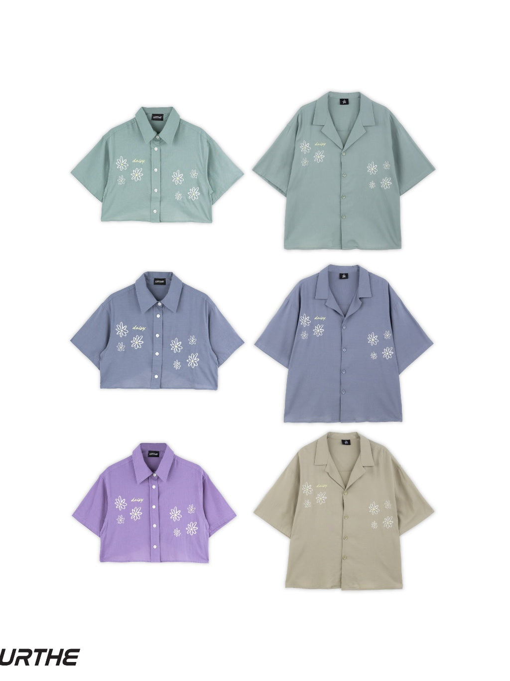 URTHE - เสื้อเชิ้ต แขนสั้น ปักลาย รุ่น DAISY