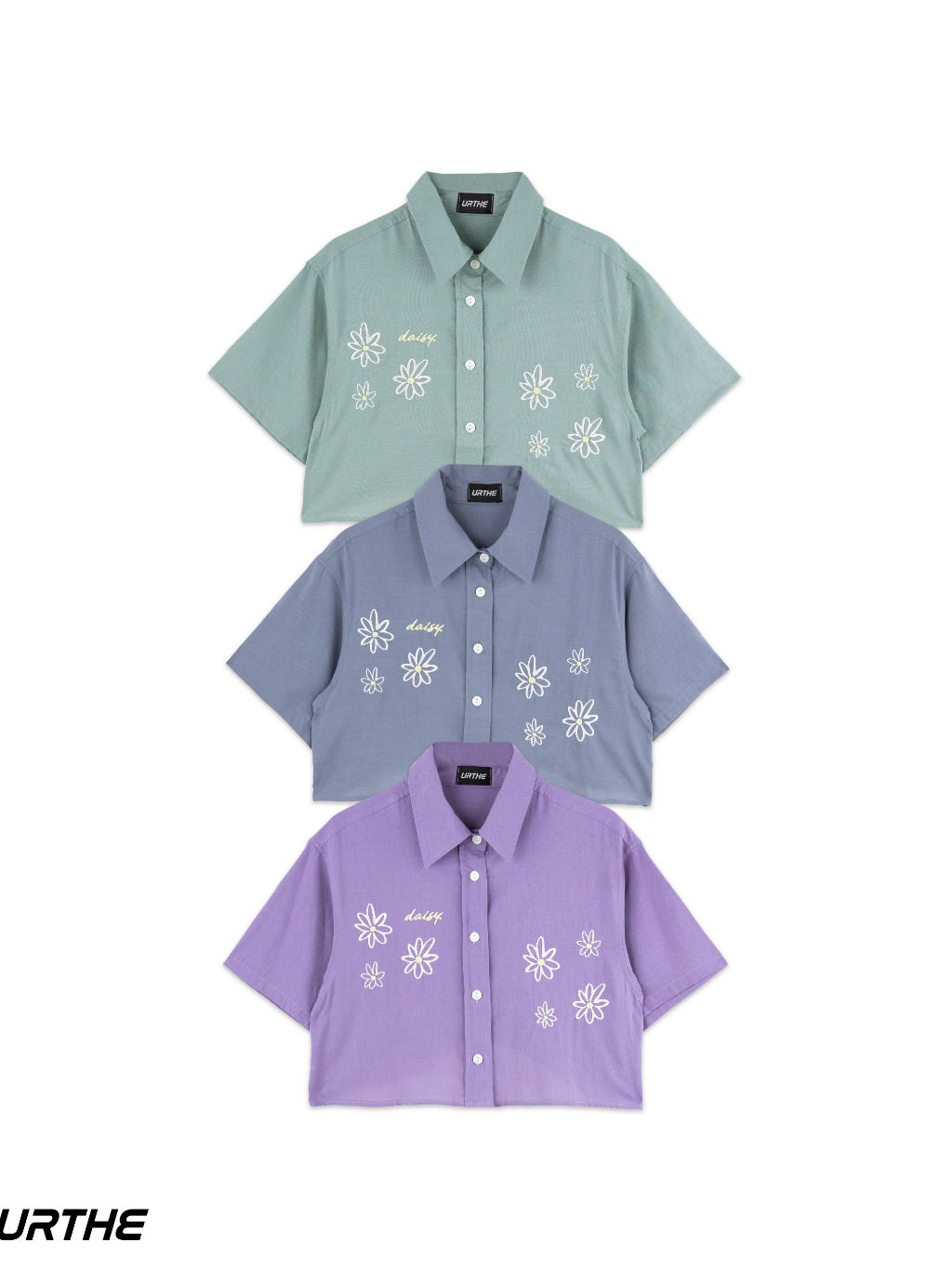 URTHE - เสื้อเชิ้ต แขนสั้น ปักลาย รุ่น DAISY